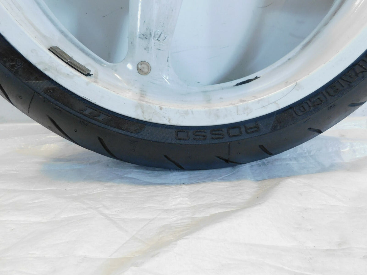 1995 & 1996 Buell M2 Thunderbolt Marchesini White Front Wheel Rim & Tire - Crack - C3 Cycle