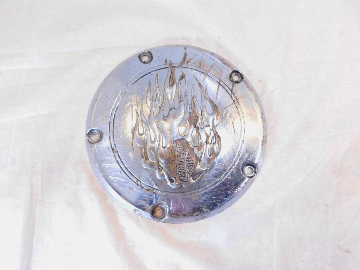 Harley Davidson Twin Cam Touring Dyna Softail Chrome Flames Derby Clutch Cover - C3 Cycle
