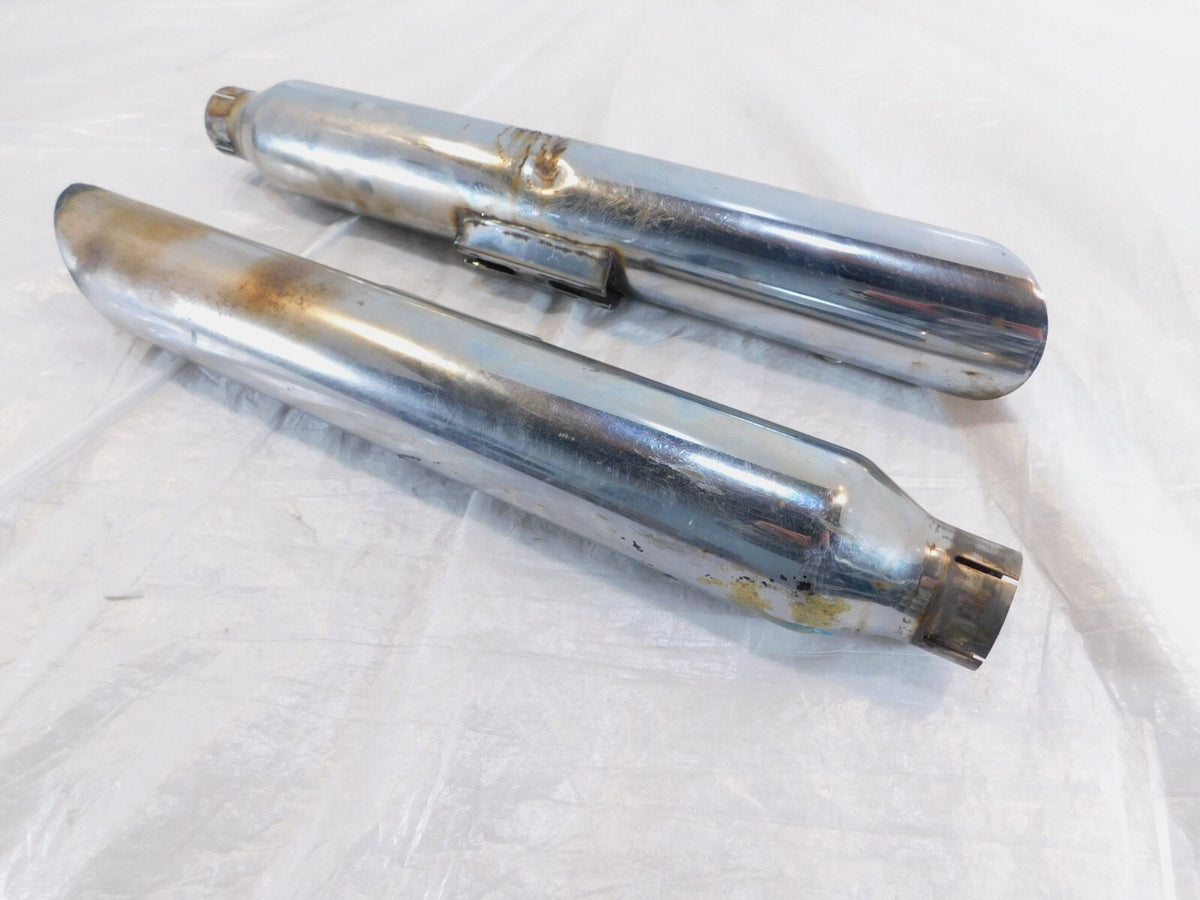 2009 Harley Davidson Dyna FXDB Street Bob Pair Chrome Exhaust Pipe Mufflers - C3 Cycle
