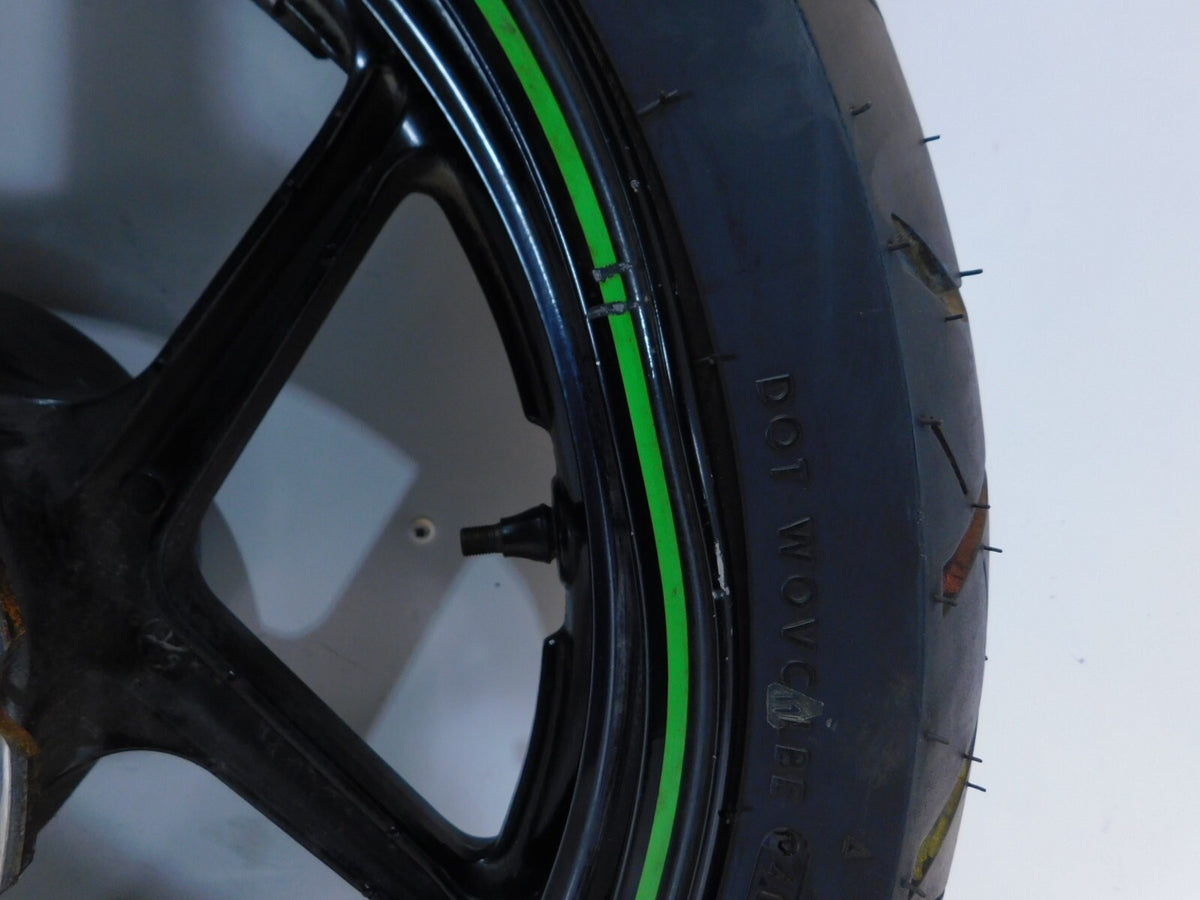 2008 2009 2010 Kawasaki Ninja 250R EX250 Black/Green Rear Wheel Rim 17x3.5 -Bent