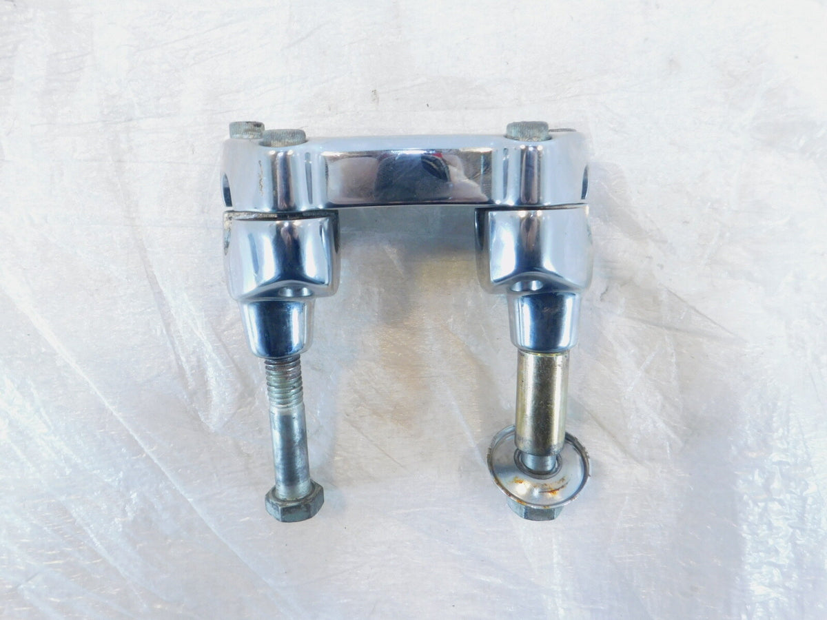 Chrome Harley Dyna Wide & Super Glide Custom Handlebar Mount Clamp Brackets - C3 Cycle