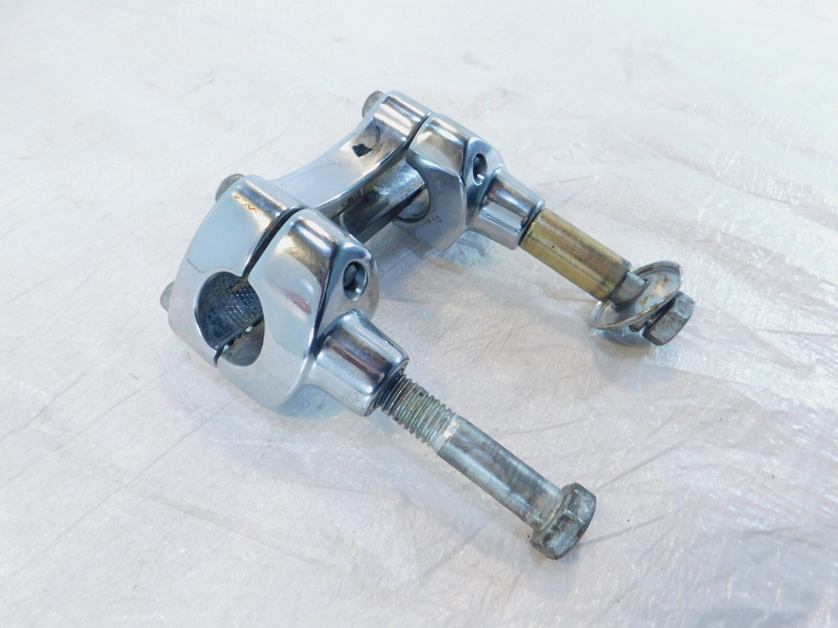 Chrome Harley Dyna Wide & Super Glide Custom Handlebar Mount Clamp Brackets - C3 Cycle