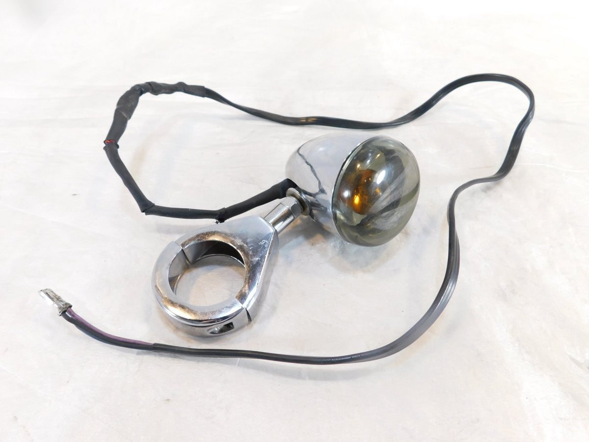 Harley Davidson Chrome Softail Dyna VRod Front Turn Signal Indicator w/ Bracket - C3 Cycle