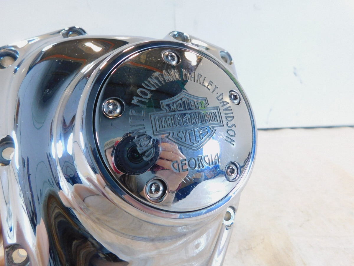Harley Twin Cam Touring Softail Dyna Chrome Logo Right Engine Cam Gear Cover - C3 Cycle