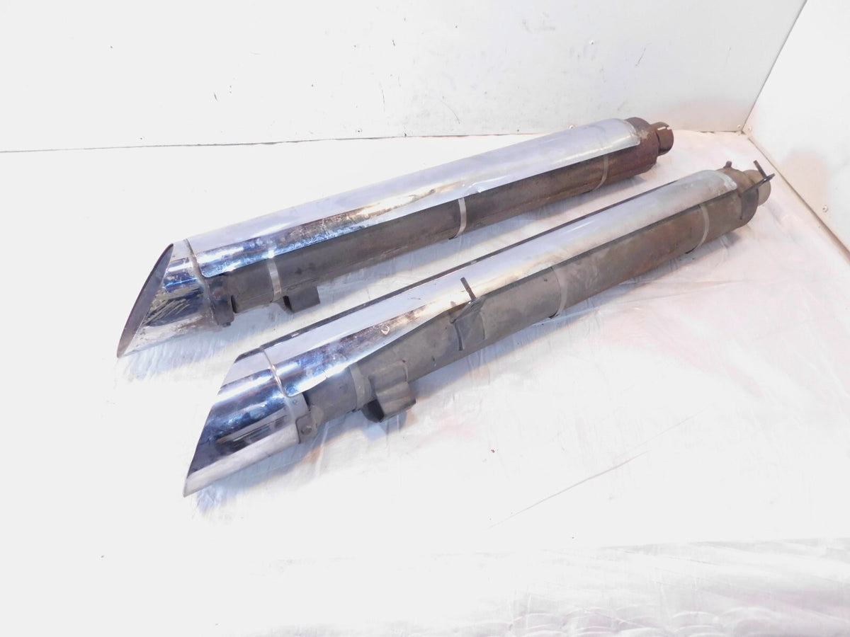08-10 Victory Vision Rear Left/Right Crossover Exhaust Mufflers & Chrome Shields - C3 Cycle
