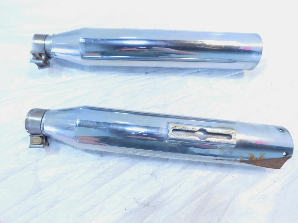 2009 Harley Davidson Dyna FXDB Street Bob Pair Chrome Exhaust Pipe Mufflers - C3 Cycle