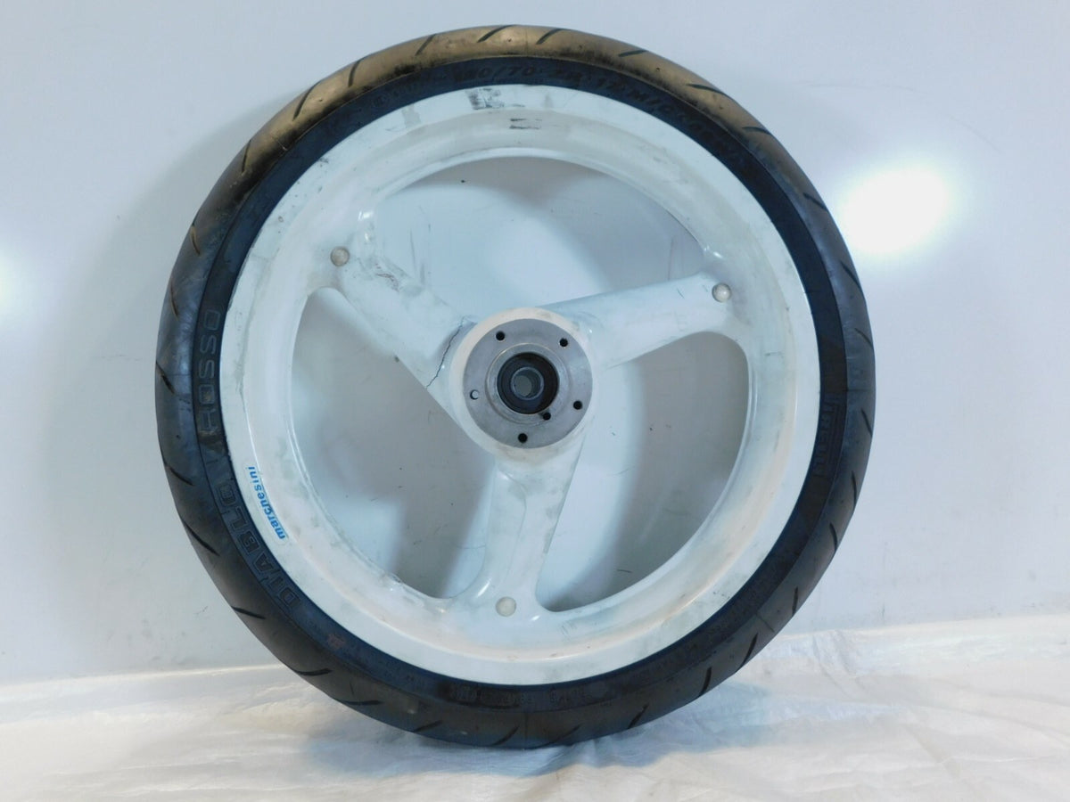 1995 & 1996 Buell M2 Thunderbolt Marchesini White Front Wheel Rim & Tire - Crack - C3 Cycle