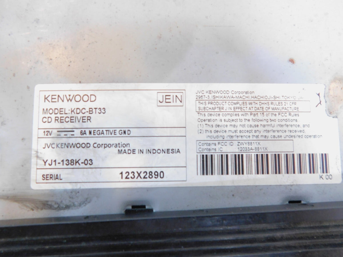 JVC Kenwood KDC-BT33 Car Marine CD Receiver Bluetooth USB Radio Audio System - C3 Cycle