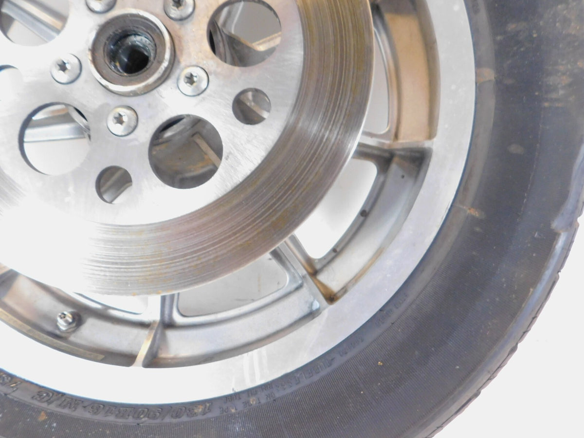 Harley Davidson Dyna Softail & Sportster 883 Cast Rear Wheel Rim & Tire - BENT - C3 Cycle