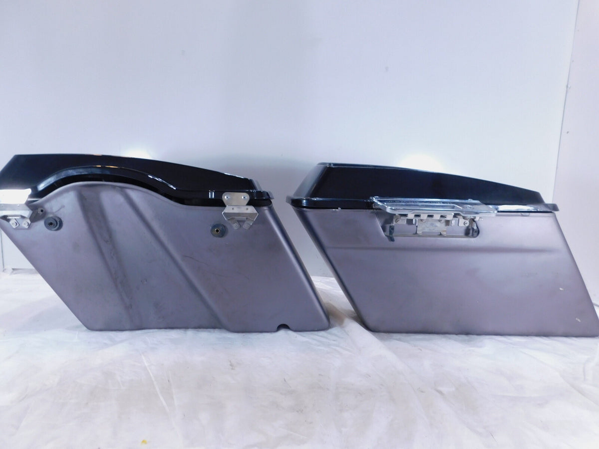 Harley Davidson Electra Glide Gray/Black Right & Left Saddlebags with Speakers - C3 Cycle