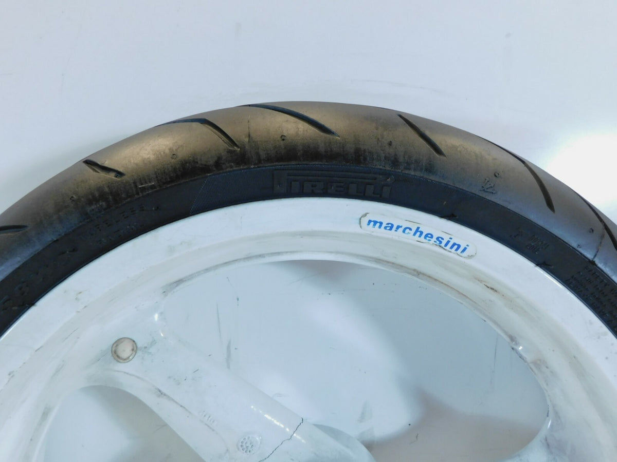 1995 & 1996 Buell M2 Thunderbolt Marchesini White Front Wheel Rim & Tire - Crack - C3 Cycle