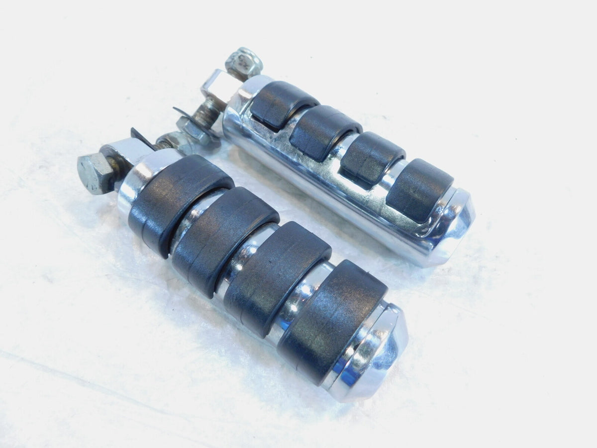 Pair Harley Touring Dyna Sportster & Softail Chrome & Rubber Footpeg Footrests - C3 Cycle