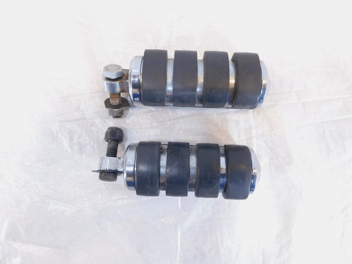 Pair Harley Touring Dyna Sportster & Softail Chrome & Rubber Footpeg Footrests - C3 Cycle