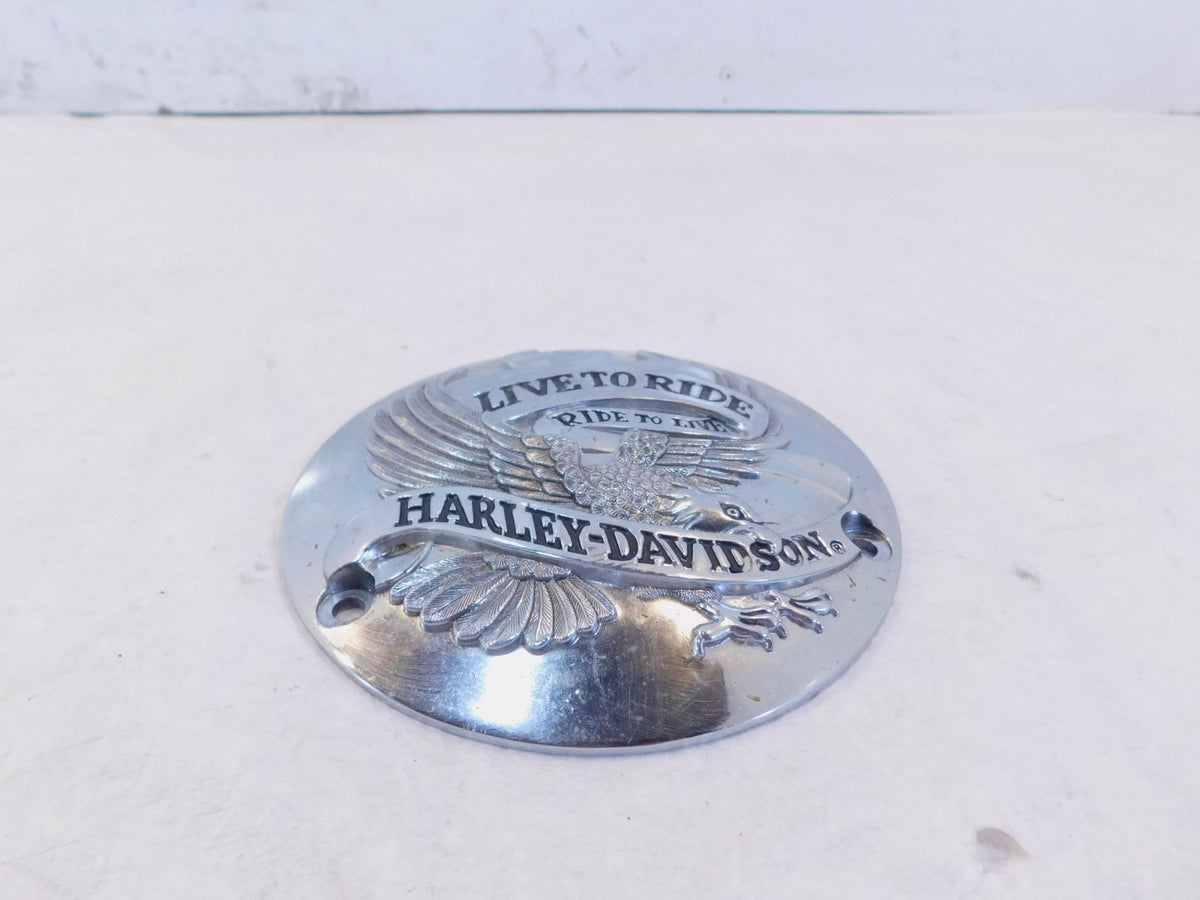 Harley Evo Softail Dyna & FXR Engine Live to Ride Chrome Derby Clutch Cap Cover - C3 Cycle