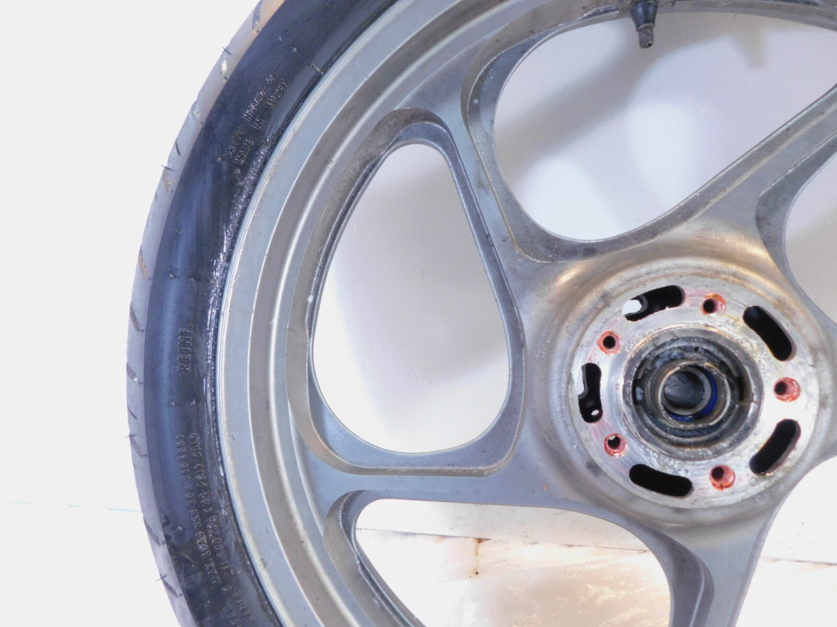 1994-2006 Kawasaki Concours 1000 ZG1000 Silver Cast Front Wheel Rim & Tire -Bent - C3 Cycle
