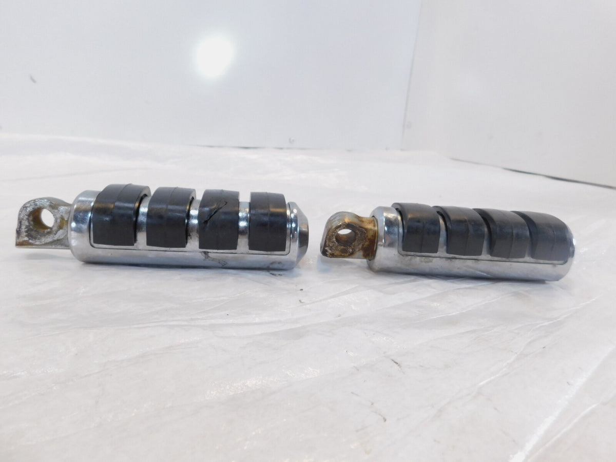 Pair Harley Touring Dyna Sportster & Softail Chrome & Rubber Footpeg Footrests - C3 Cycle