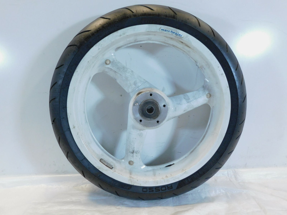 1995 & 1996 Buell M2 Thunderbolt Marchesini White Front Wheel Rim & Tire - Crack - C3 Cycle