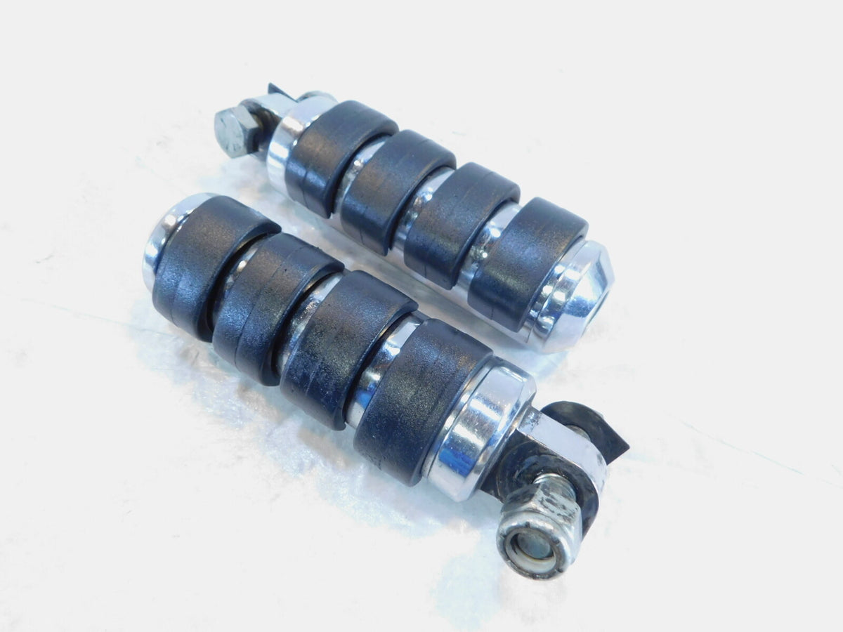 Pair Harley Touring Dyna Sportster & Softail Chrome & Rubber Footpeg Footrests - C3 Cycle