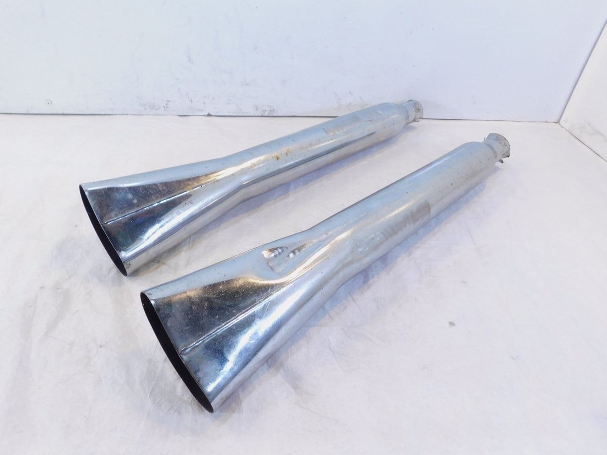 Harley Road King Electra Glide Chrome Left & Right Exhaust Pipe Mufflers - Dents - C3 Cycle