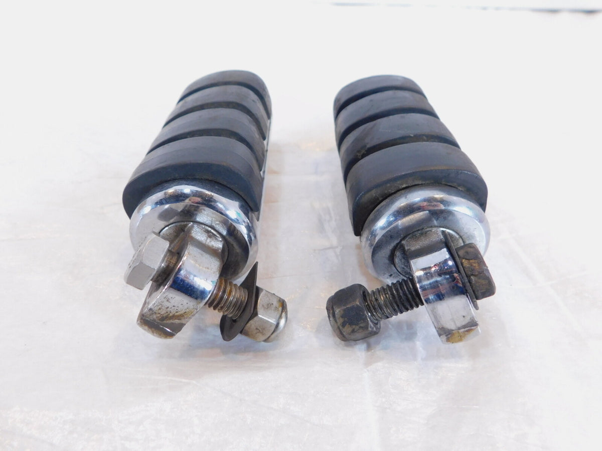 Pair Harley Touring Dyna Sportster & Softail Chrome & Rubber Footpeg Footrests - C3 Cycle