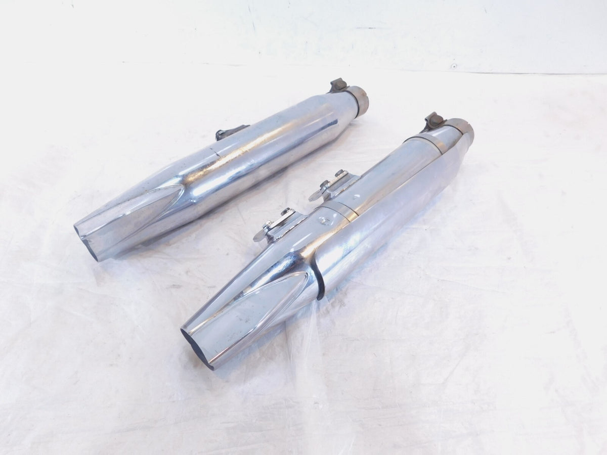 Harley Softail Heritage Classic Fishtail Chrome Front Rear Exhaust Pipe Mufflers - C3 Cycle