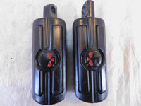 Harley Davidson FXR Dyna Sportster & Softail Black Skull Footrest Footpeg Pegs - C3 Cycle
