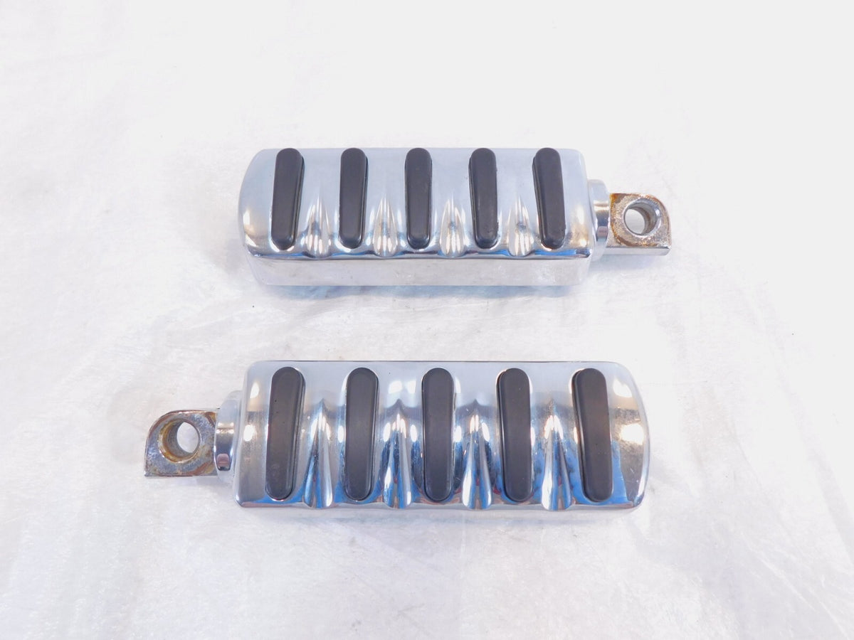 Pair Harley Touring Dyna Sportster & Softail Chrome & Rubber Footpeg Footrests - C3 Cycle