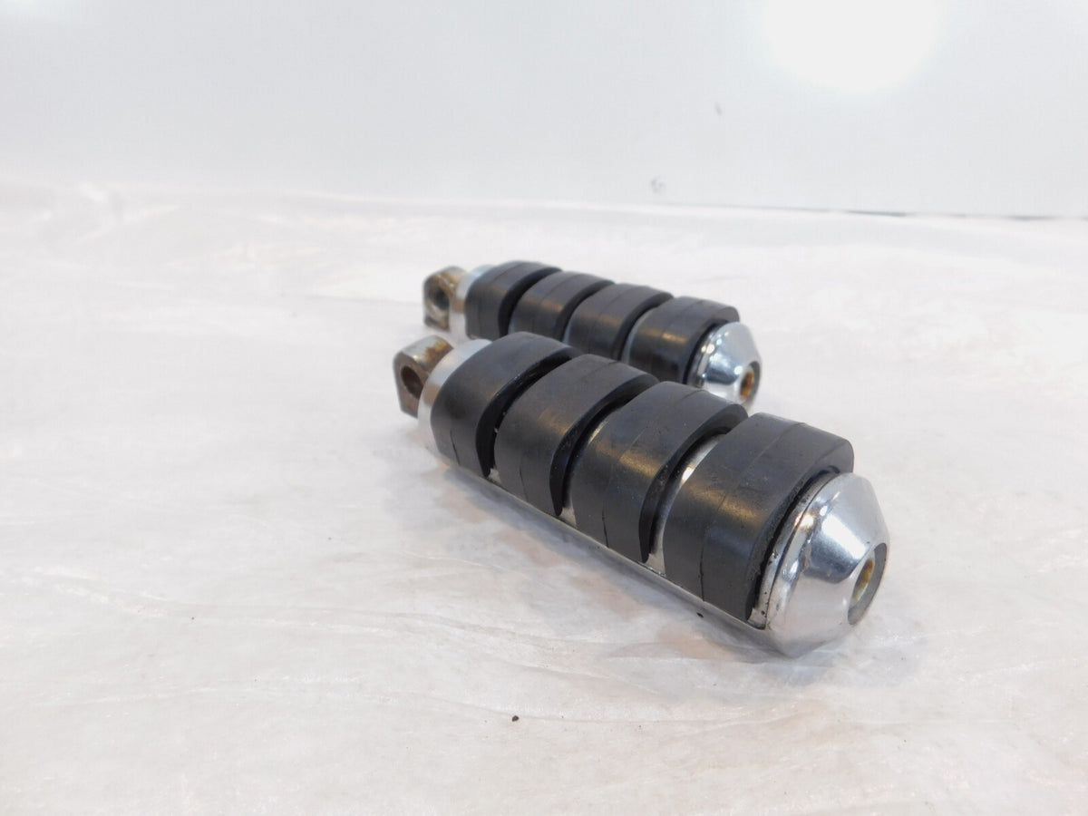 Pair Harley Touring Dyna Sportster & Softail Chrome & Rubber Footpeg Footrests - C3 Cycle
