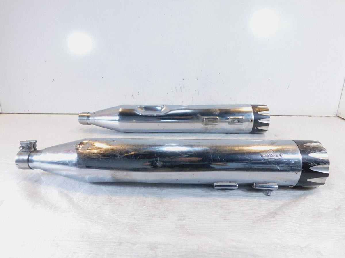 Harley Electra Glide & Road King Chrome Shark Slip on Exhaust Pipe Mufflers - C3 Cycle