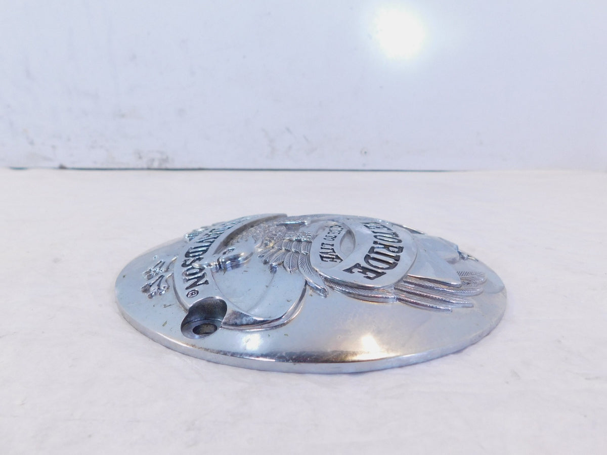 Harley Evo Softail Dyna & FXR Engine Live to Ride Chrome Derby Clutch Cap Cover - C3 Cycle