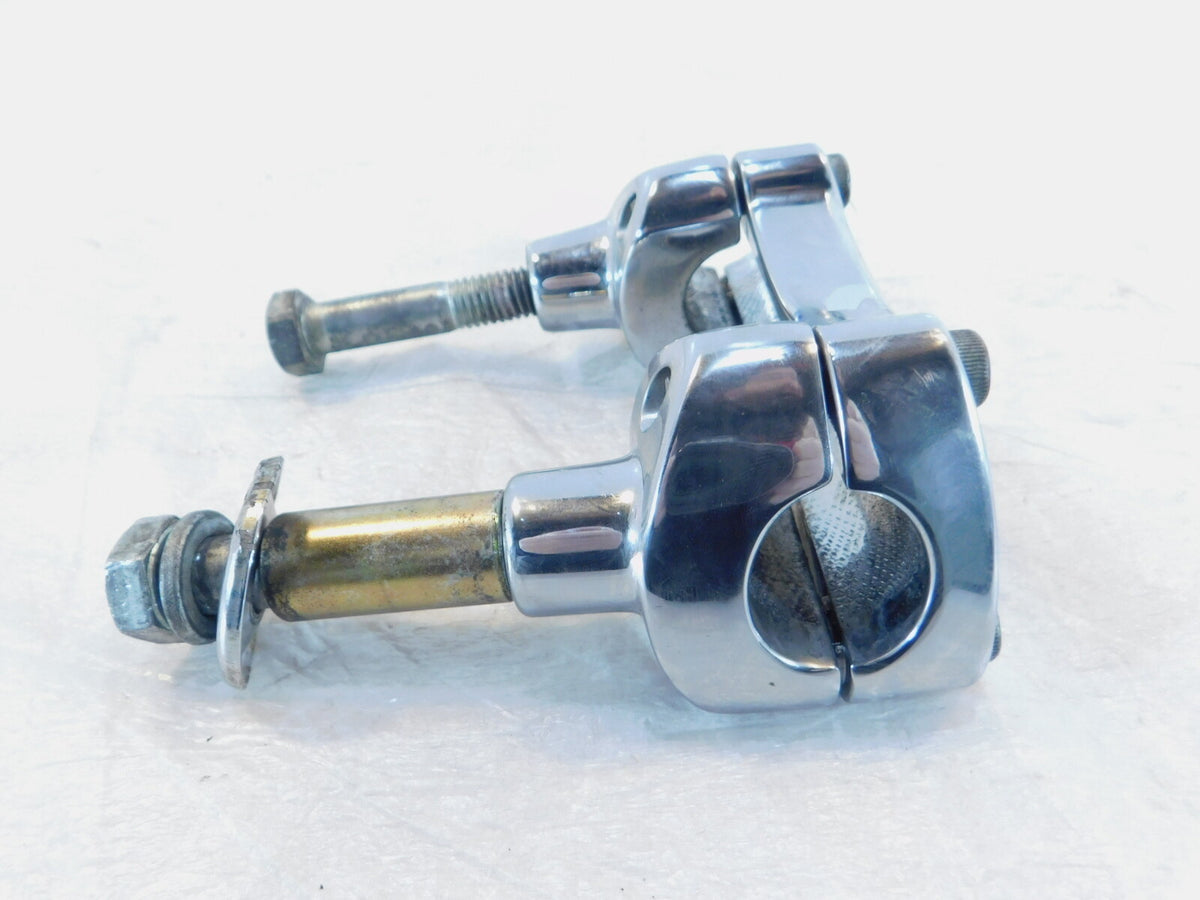 Chrome Harley Dyna Wide & Super Glide Custom Handlebar Mount Clamp Brackets - C3 Cycle