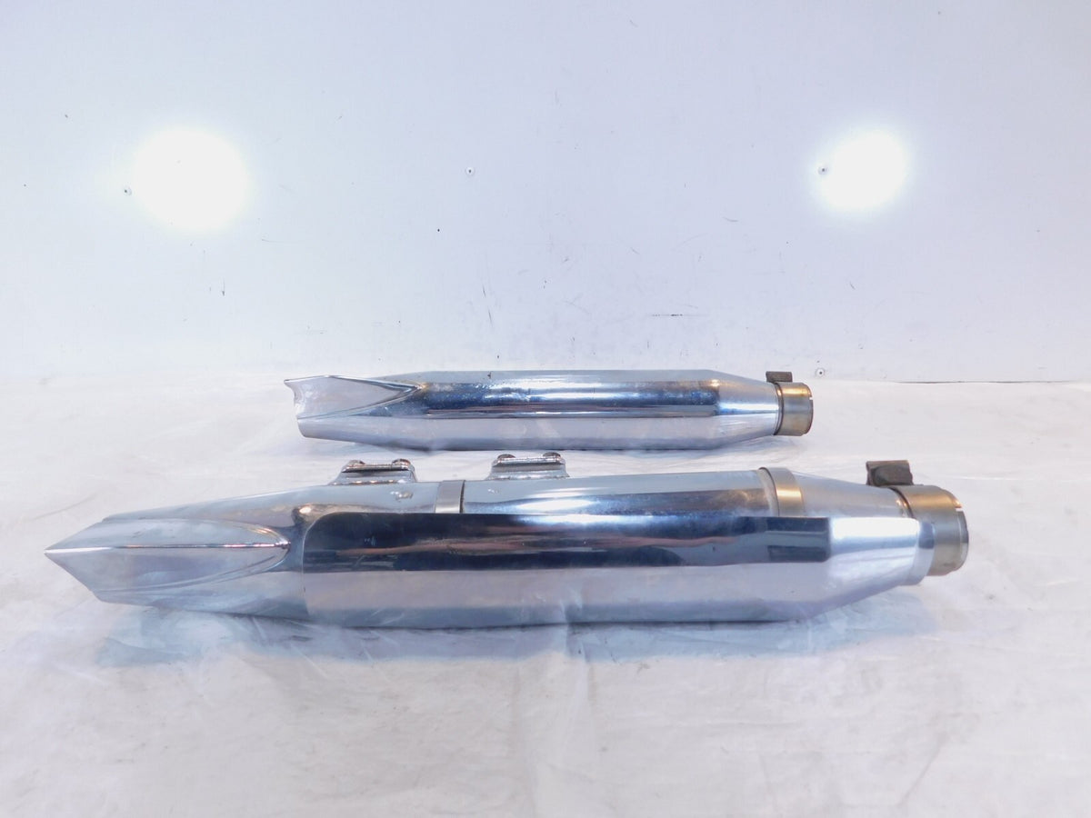 Harley Softail Heritage Classic Fishtail Chrome Front Rear Exhaust Pipe Mufflers - C3 Cycle