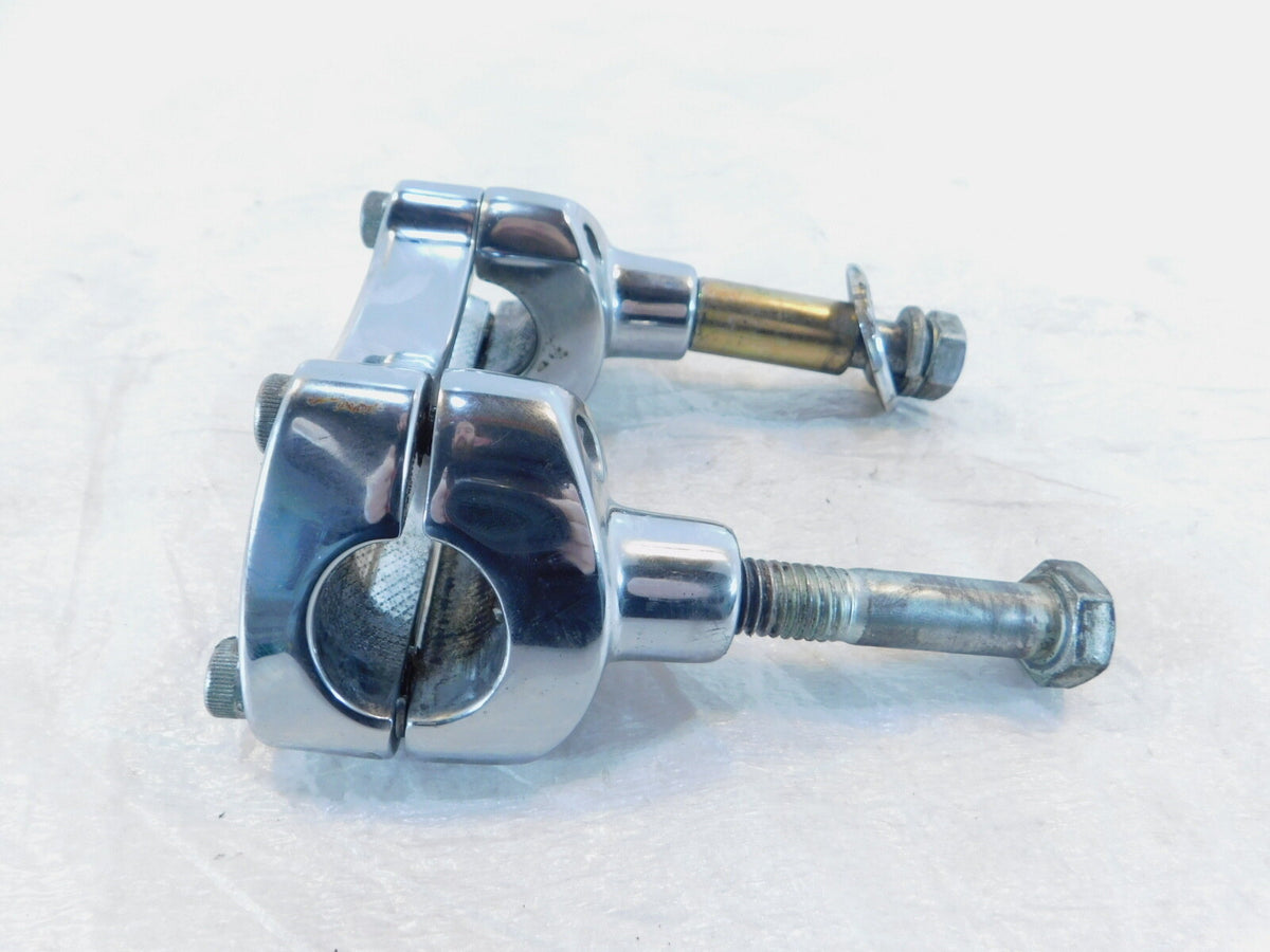 Chrome Harley Dyna Wide & Super Glide Custom Handlebar Mount Clamp Brackets - C3 Cycle