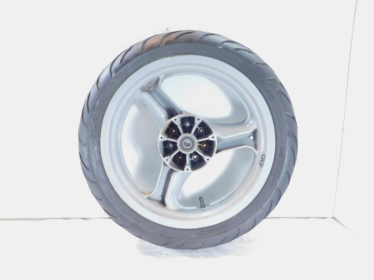 2002 MZ Skorpion Tour MZ660 660cc Cast Silver Rear Wheel Rim 17"x4" -Bent - C3 Cycle
