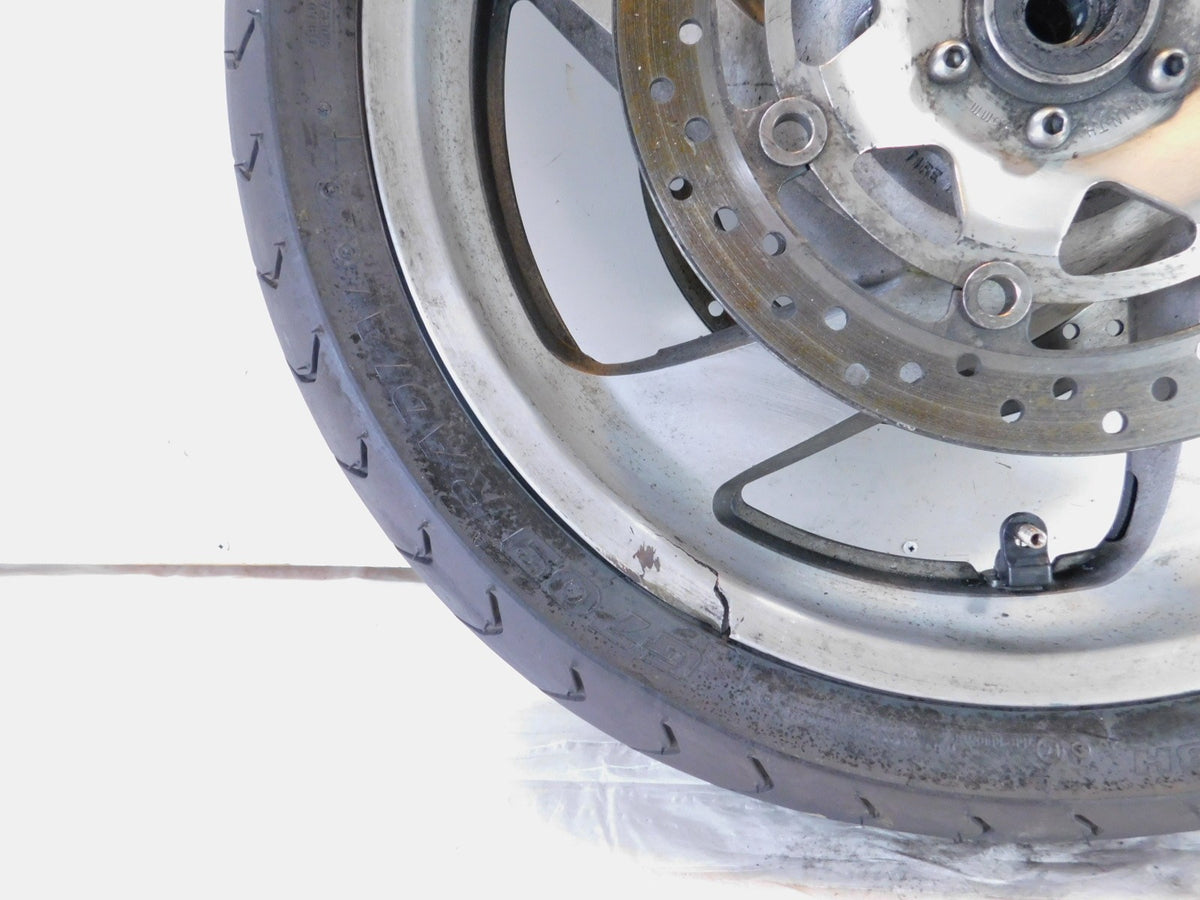 Honda GL1800 Goldwing 1800 Silver Cast 5 Front Wheel Rotors Rim & Tire - Crack - C3 Cycle