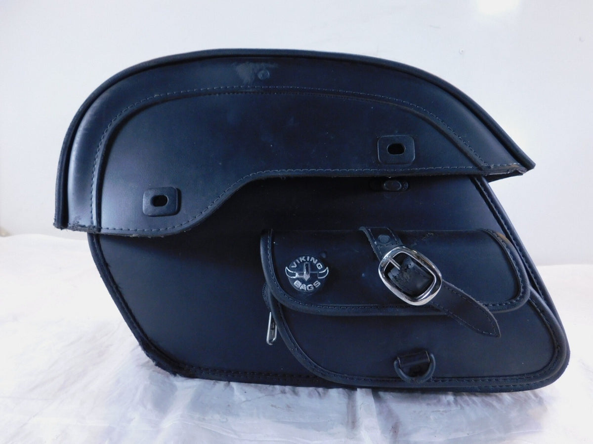Viking Left & Right Motorcycle Slanted Black Left Saddlebag Saddle Side Bag - C3 Cycle