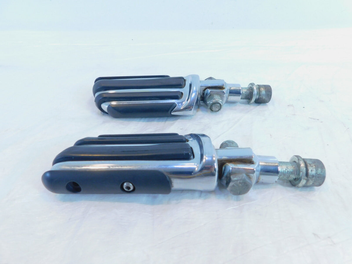 Pair Harley Touring Dyna Sportster & Softail Chrome & Rubber Footpeg Footrests - C3 Cycle