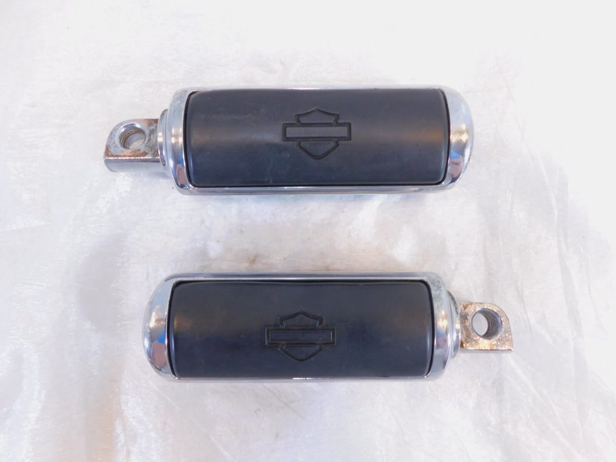 Pair Harley Touring Dyna Sportster & Softail Chrome & Rubber Footpeg Footrests - C3 Cycle