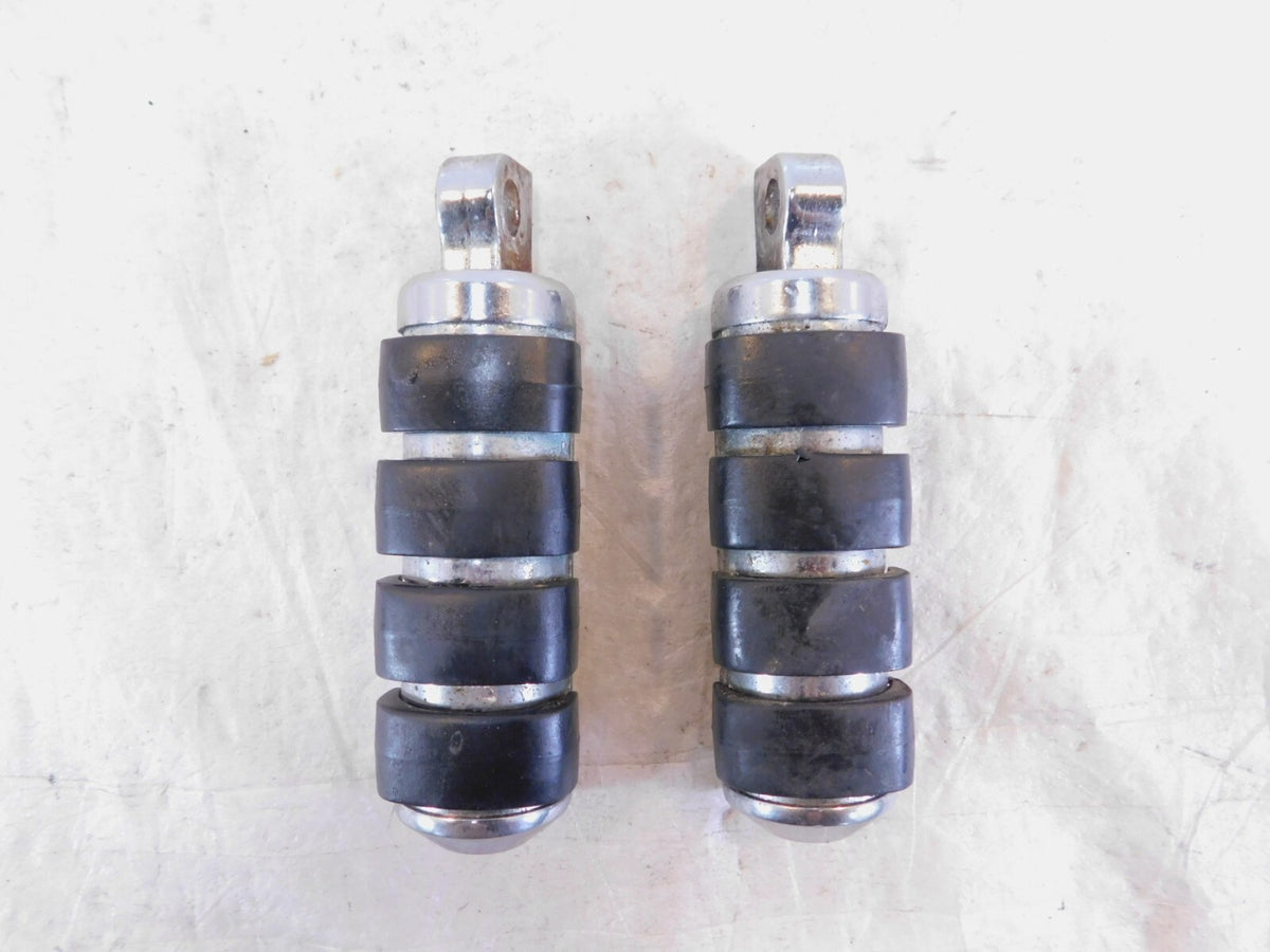 Pair Harley Touring Dyna Sportster & Softail Chrome & Rubber Footpeg Footrests - C3 Cycle