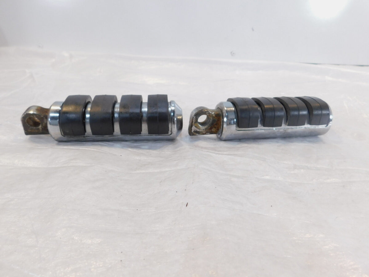 Pair Harley Touring Dyna Sportster & Softail Chrome & Rubber Footpeg Footrests - C3 Cycle