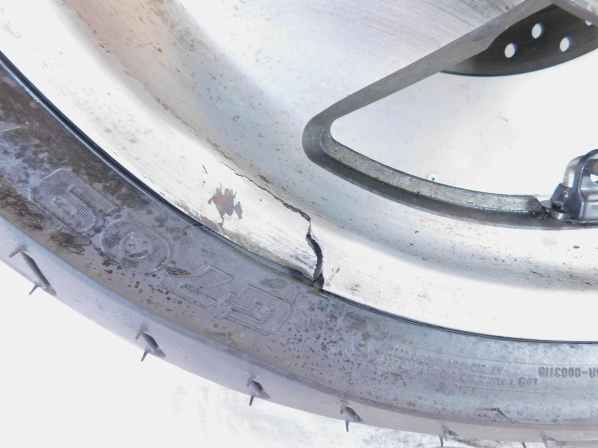 Honda GL1800 Goldwing 1800 Silver Cast 5 Front Wheel Rotors Rim & Tire - Crack - C3 Cycle