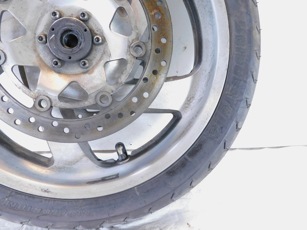 Honda GL1800 Goldwing 1800 Silver Cast 5 Front Wheel Rotors Rim & Tire - Crack - C3 Cycle