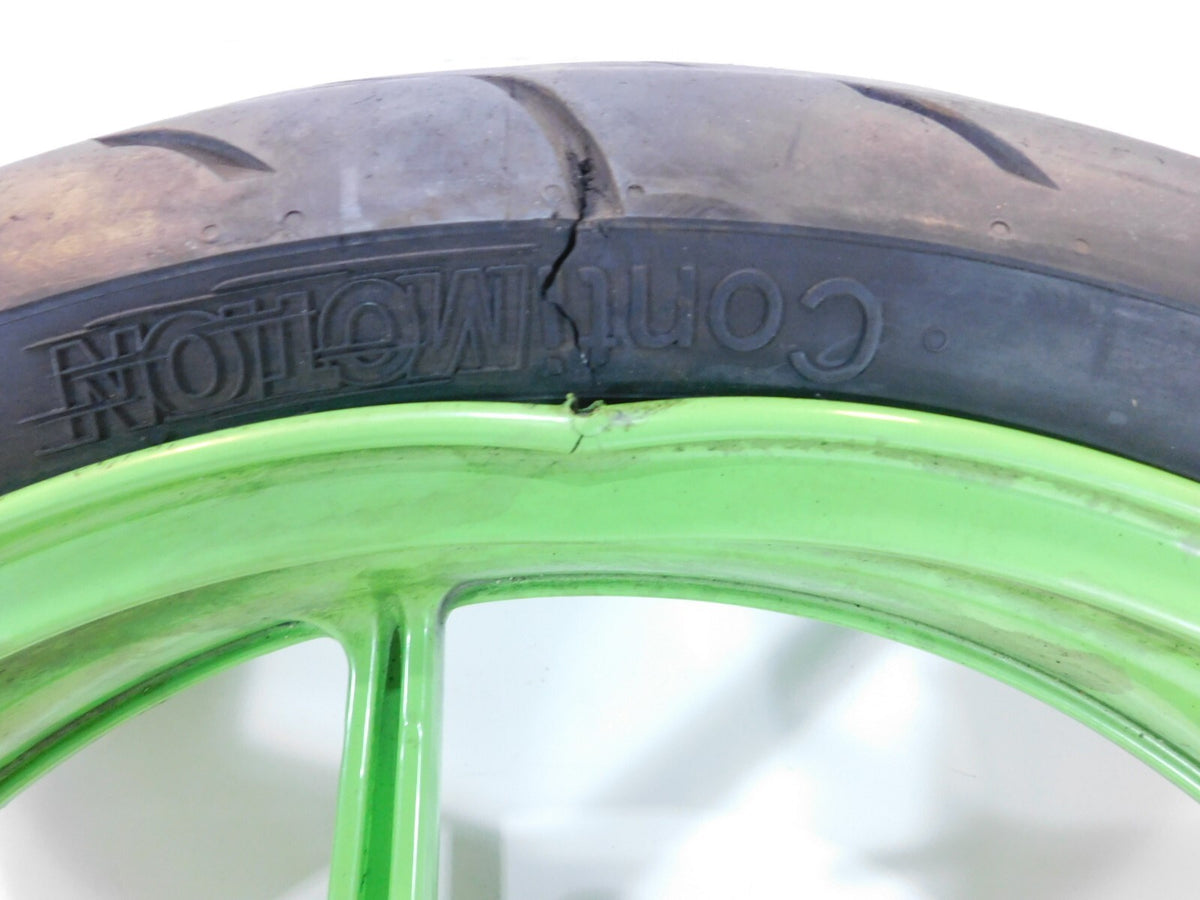 2005 & 2006 Kawasaki Ninja ZX6R ZX636 ZX6RR ZX600N Green Front Wheel Rim - bent - C3 Cycle
