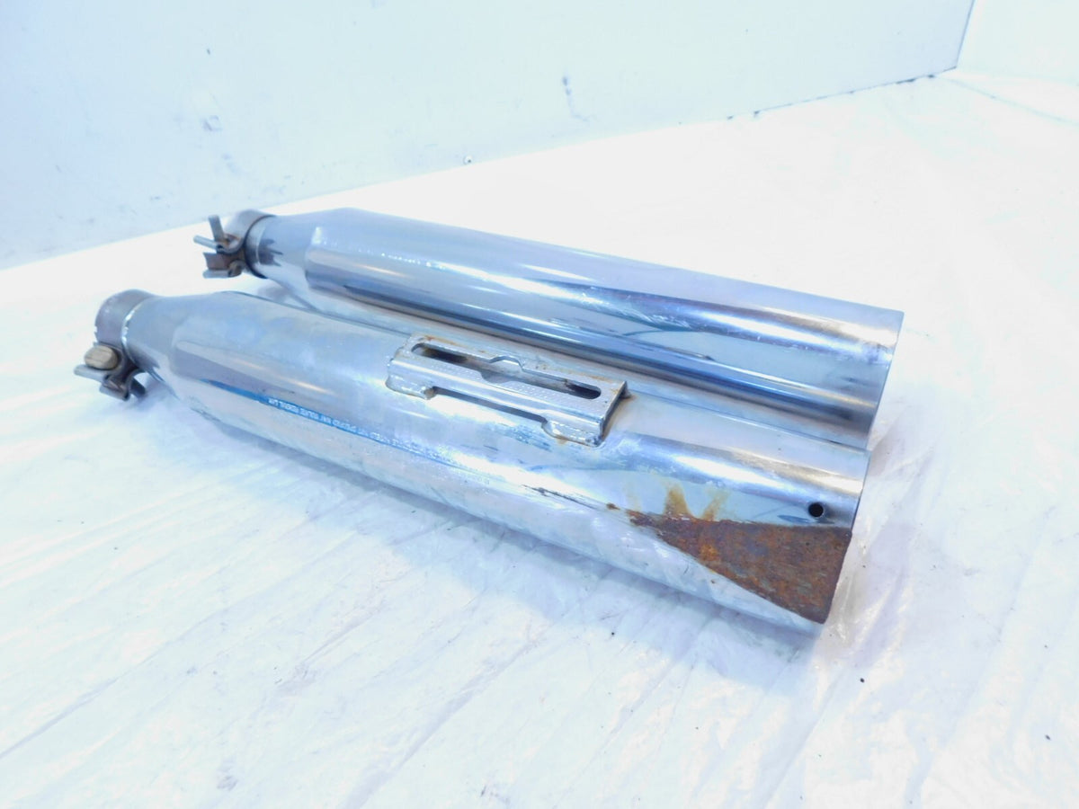 2009 Harley Davidson Dyna FXDB Street Bob Pair Chrome Exhaust Pipe Mufflers - C3 Cycle