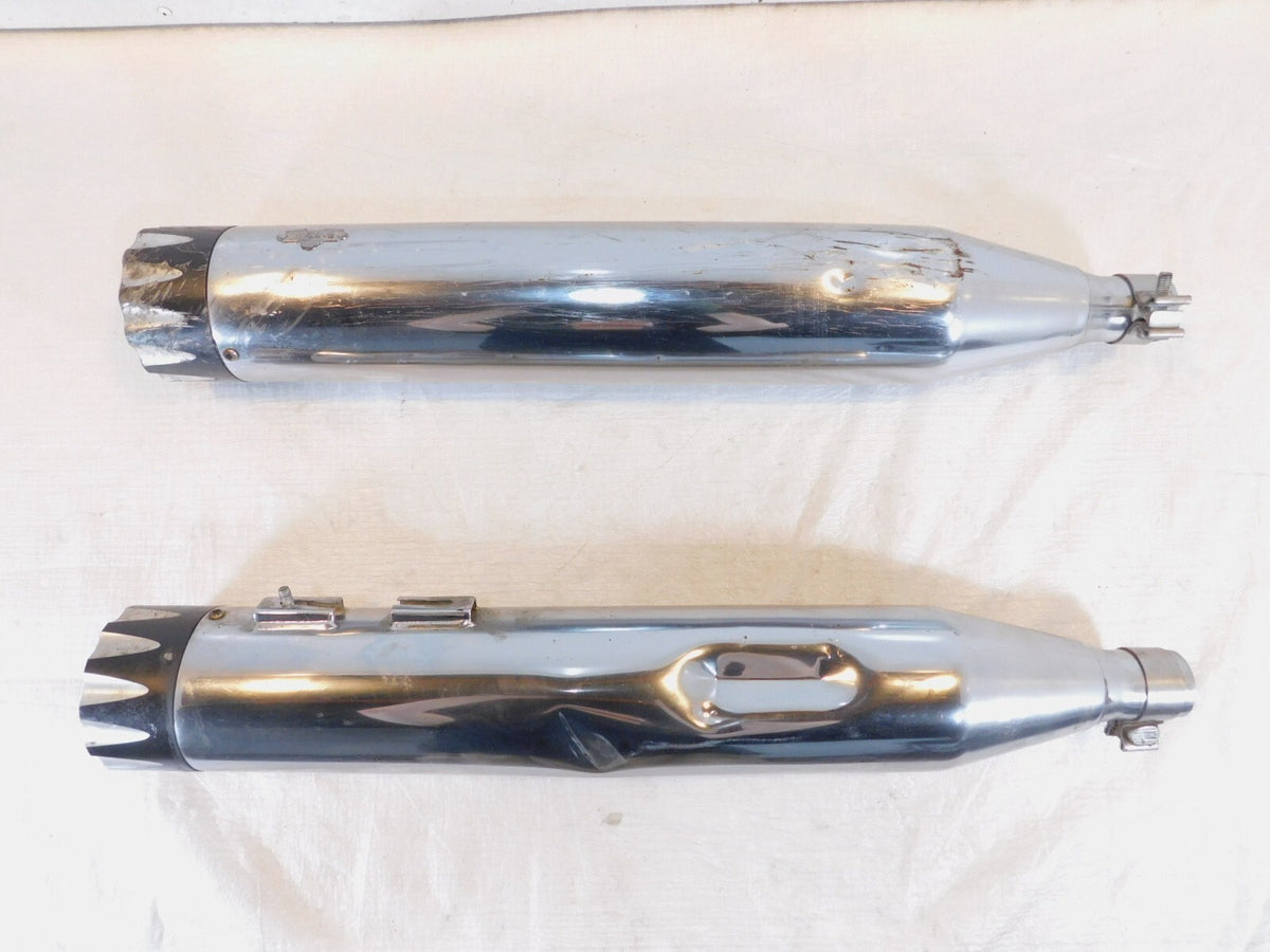 Harley Electra Glide & Road King Chrome Shark Slip on Exhaust Pipe Mufflers - C3 Cycle