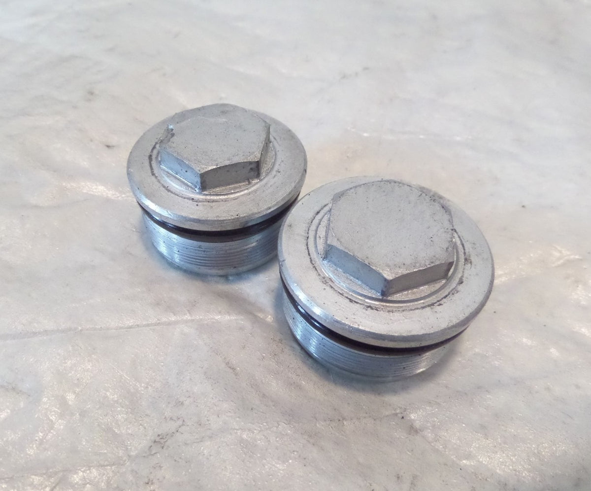 2017 17 Royal Enfield Continental GT 535 Silver Front Fork Tube Bolt Plug Caps - C3 Cycle