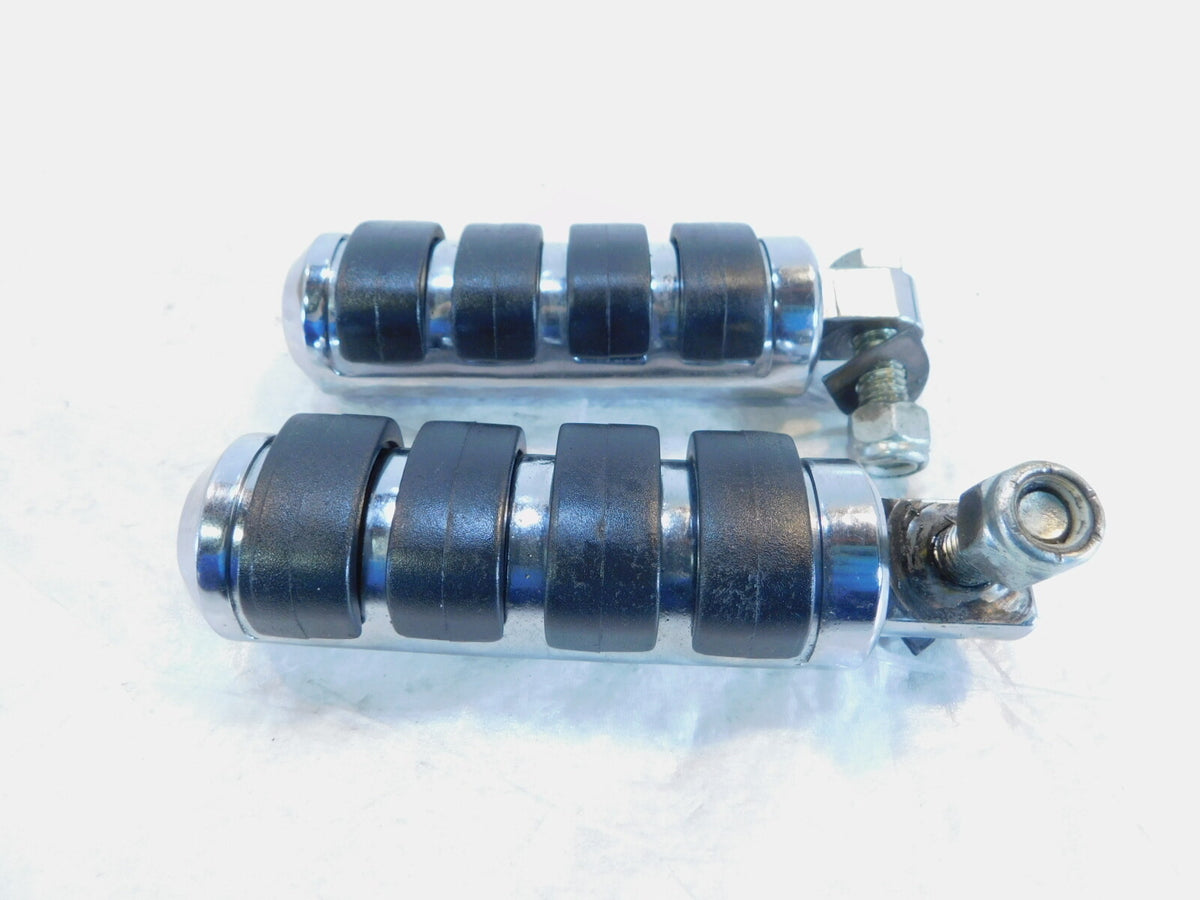 Pair Harley Touring Dyna Sportster & Softail Chrome & Rubber Footpeg Footrests - C3 Cycle