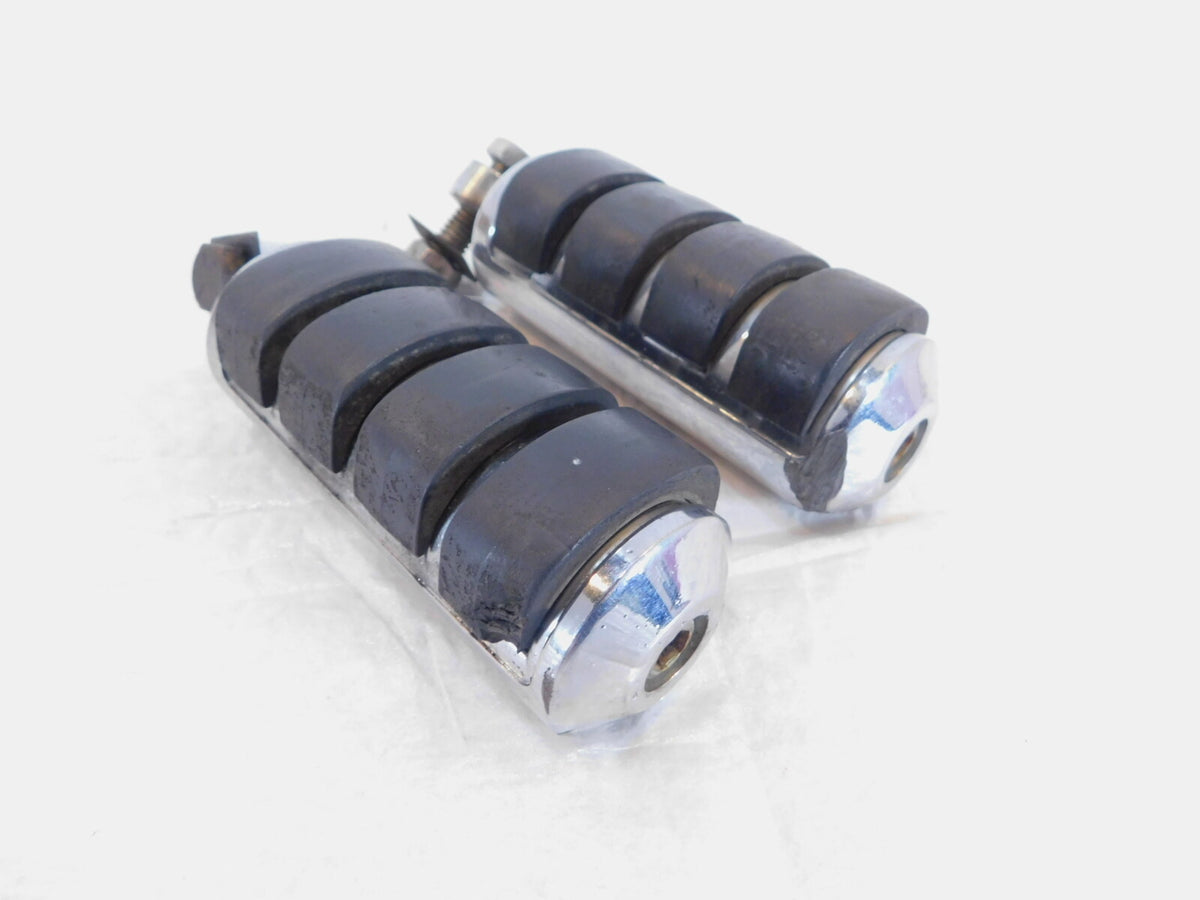 Pair Harley Touring Dyna Sportster & Softail Chrome & Rubber Footpeg Footrests - C3 Cycle