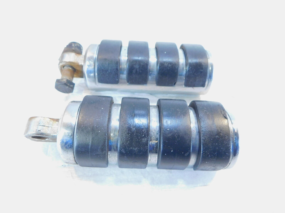 Pair Harley Touring Dyna Sportster & Softail Chrome & Rubber Footpeg Footrests - C3 Cycle