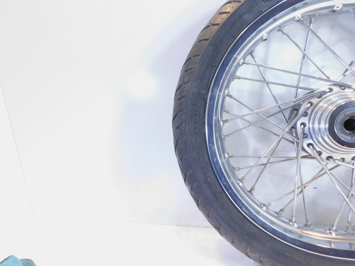Bent 2004-2006 Victory Kingpin Laced Front Wheel Rim & Tire 18"x3.00" For Repair - C3 Cycle